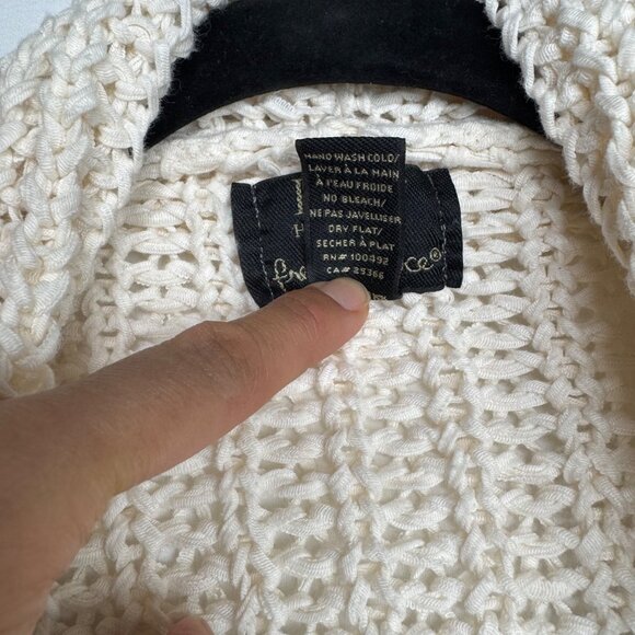 Pure Handknit for Fresh Produce Ivory Open Front Cardigan 100% Cotton Womens M/L - Picture 4 of 9